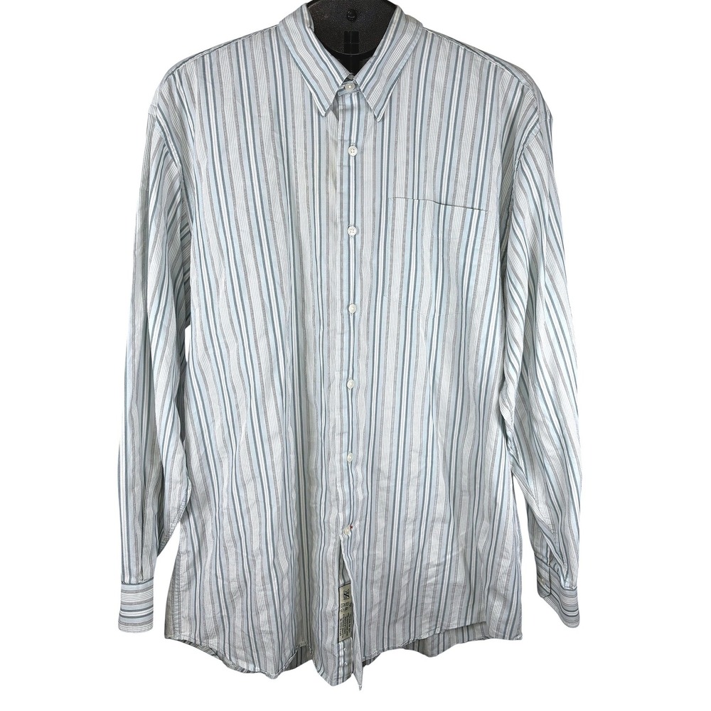 Cutter & Buck Mens XL Blue Grey Striped Long Sleeve Button Down Dress Shirt